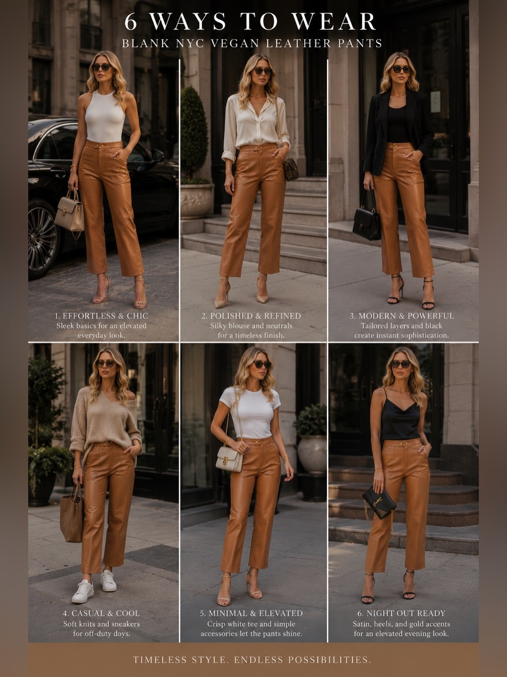 Blank NYC Vegan Leather Pants Tan High Rise Cropped Straight Leg Chic Luxe Pants - Picture 6 of 7